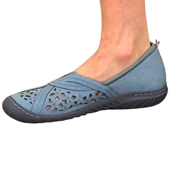 Jambu Pecan Loafer Flat Denim Leather Sneakers Blue Slip On Perforated Shoes 8 W - Picture 2 of 16